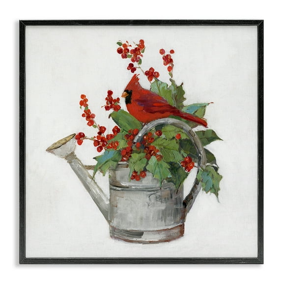Stupell Industries Cardinal & Watering Can Holiday Painting Black Framed Art Prints Wall Art, 12 x 12