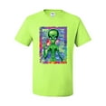 thumbnail image 2 of Wild Bobby, Trippy Alien in Space Peace Hand Pop Culture Men's Graphic T-Shirt, Safety Green, 3XL, 2 of 3