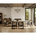 thumbnail image 3 of Guyou Modern Rattan Dining Chair Set of 2, Mid-century French Farmhouse Upholstered Solid Wood Armchair Reading Chair, Retro Accent Chair with Woven Back and Black Base, Beige Fabric, 3 of 14