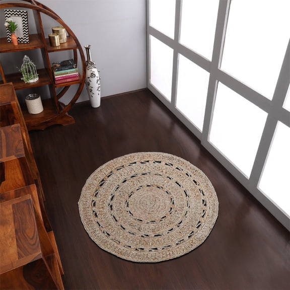 Rugsotic Carpets Hand Woven Jute Eco-Friendly 4'x4' Area Rugs Round Beige Oriental High Pile Natural Fiber Outdoor Indoor Handmade Rug for Living Room, Bedroom J00073