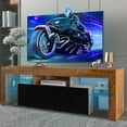 thumbnail image 2 of ENYOPRO TV Stand with Lights, Modern TV Cabinet for 70 inch TV, High Gloss TV Entertainment Center with 2 Storage Drawers for Living Room, Bedroom, Walnut + Black, TE2393, 2 of 10