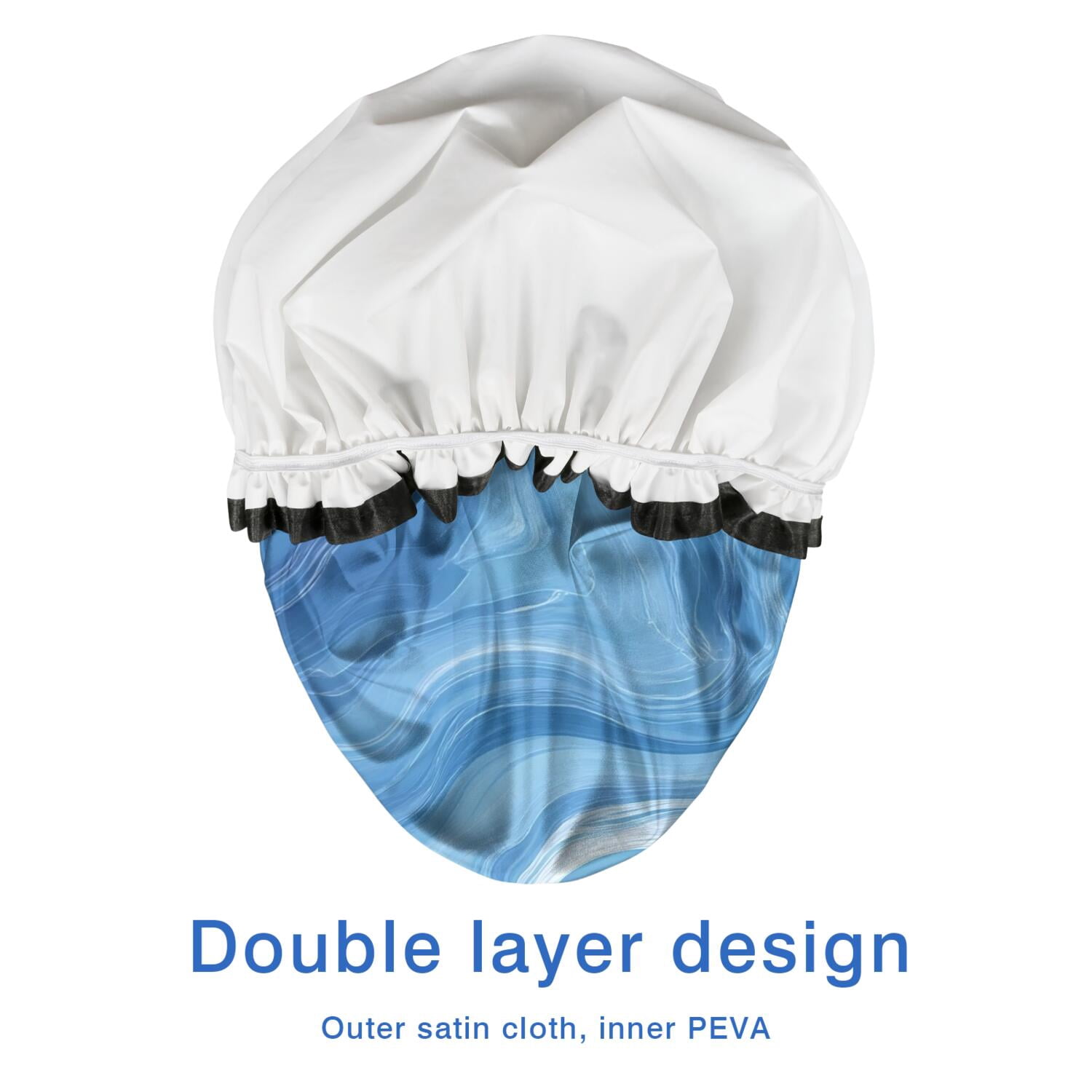 Shower Caps,Blue White Tie Dye Swirl Pattern Waterproof Shower Cap for Women 4 Pieces,Double Reusable Hair Cover for Shower PEVA Elastic Stretch Hem