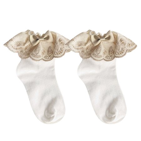 

YUUZONE Kids Baby Girl Royal Style Cotton Short Ankle Socks Vintage Metallic Thread Embroidery Ruffled Lace Bow Princess Hosiery