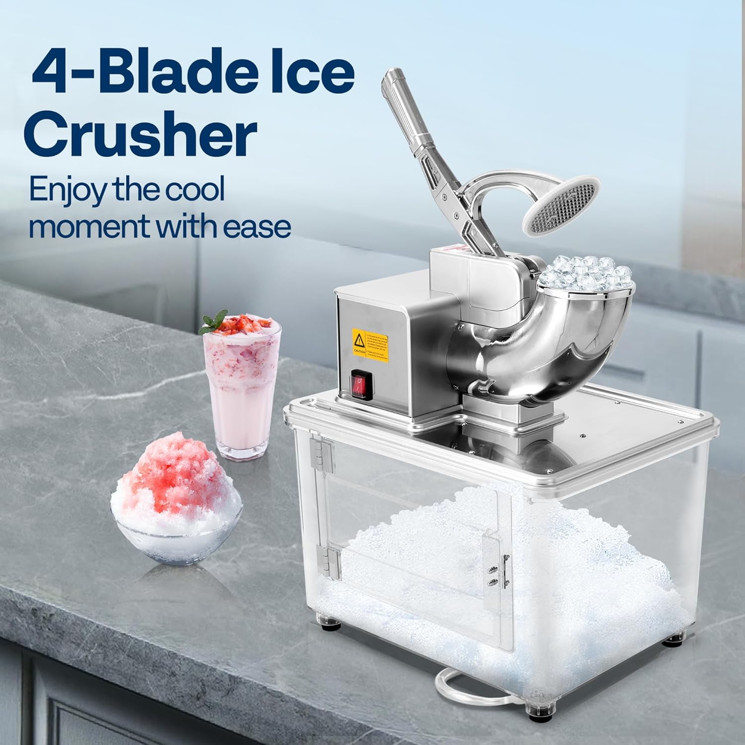 SPECSTAR Commercial Ice Crusher Shaver with Four Blades, Electric Snow Cone Maker Machine, 350W Shaved Ice Machine with Safety Switch for Both Home and Commercial Use, 660lbs/hr