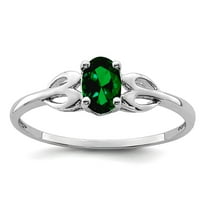 925 Sterling Silver Polished Created Emerald Ring Size 9 2mm Wide Ring for Women - .36 cwt