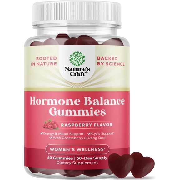 Nature's Craft Hormone Balance Gummies, PMS Support Supplement for Women, Raspberry, 60 Chews