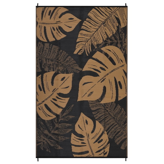 Tapis d'Extérieur Réversible Imperméable 8x10 Pi – Tapis de Patio Moderne en Paille Plastique – Pliable, Résistant aux UV, Facile à Transporter, Sac de Rangement Inclus – Noir Brun, É.-U.