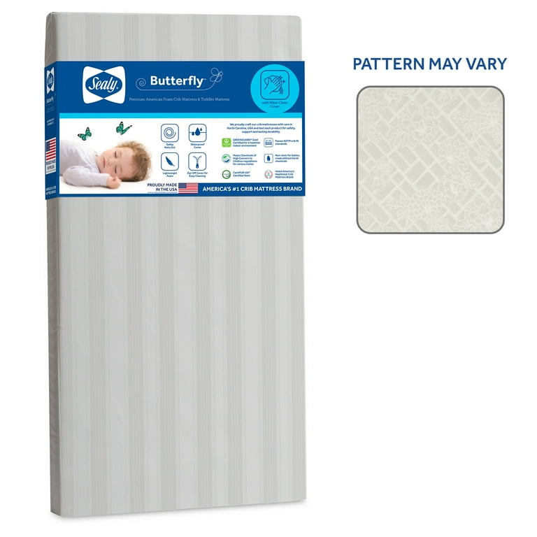 Free Shipping Sealy Butterfly Extra Firm Baby Crib Toddler Mattress Foam Waterproof Zip Cover White Walmart