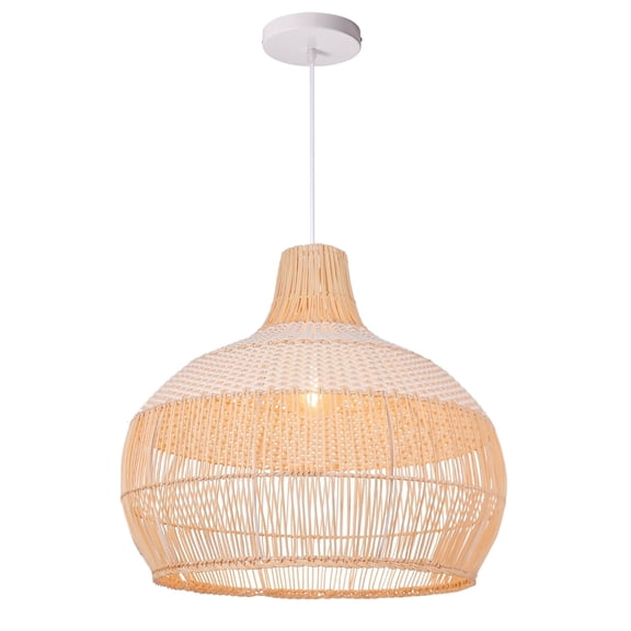 Hollymoo 2-Light Rattan Pendant Light Hand-Woven White Wicker Boho Hanging Lamp for Dining Living Bedroom Kitchen