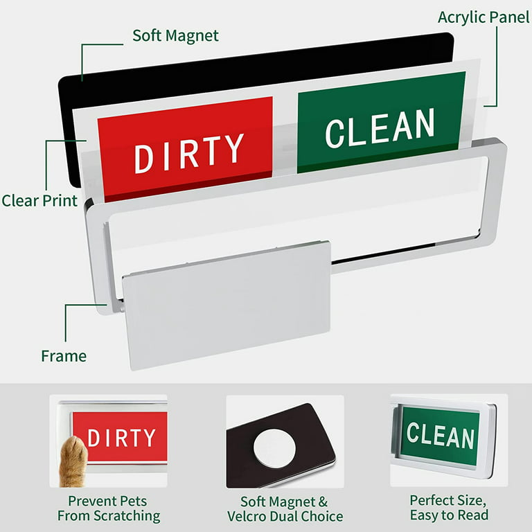 Dishwasher Magnet, Clean Dirty Sign Indicator for Dishwasher Non-Scratch  Easy to Read and Strong Slide for Changing Signs, Sleek and Convenient