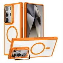 ELEHOLD for Samsung Galaxy S23 FE Case,Compatible with Magsafe  Clear Adjustable Kickstand Slim Non-slip Shockproof Protection Case with HD Lens Protector for Samsung Galaxy S23 FE,Orange