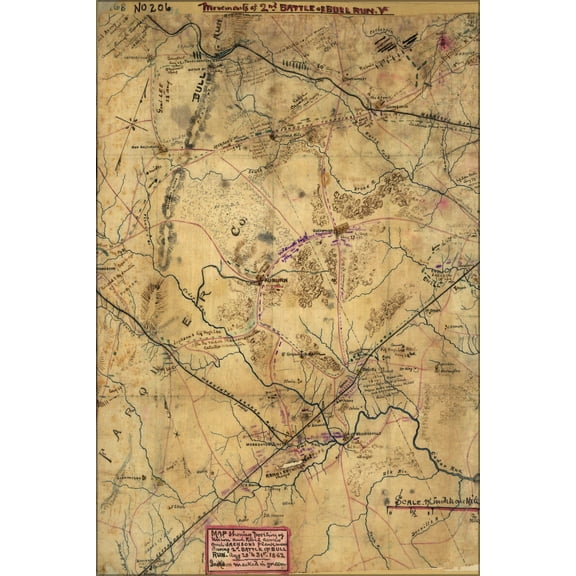 24"x36" Gallery Poster, Map Jacksons flank march 2nd Battle Bull Run 1862