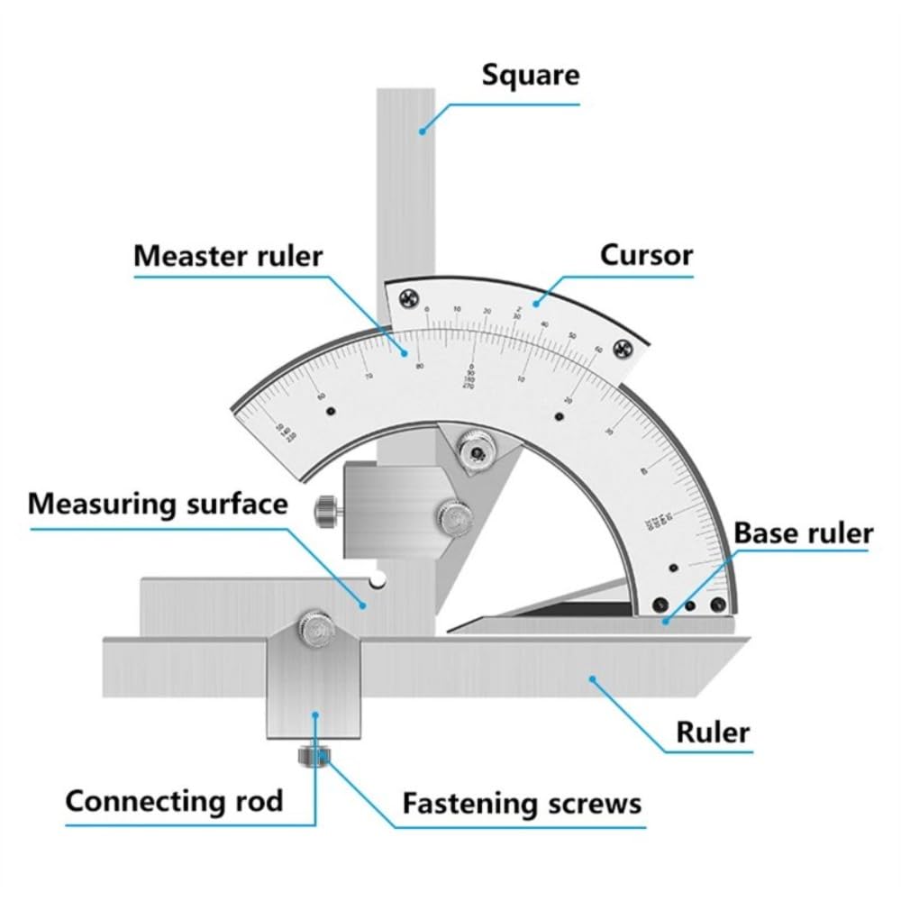 320 Degree Universal Angle Ruler with Diagonal Extension Blades Roller Knobs and Fine-tuning Devices Bevel Protractor