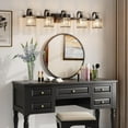 thumbnail image 6 of Bathroom Vanity Light Fixtures Modern Crystal Vanity Light Fixtures Over Mirror，5 Light Modern Crystal Wall Lighting with Square Shade-Black, 6 of 7