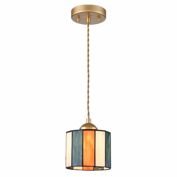 Tiffany Pendant Light with Stained Glass Shade Adjustable Hanging Light for Kitchen Island Dining Room