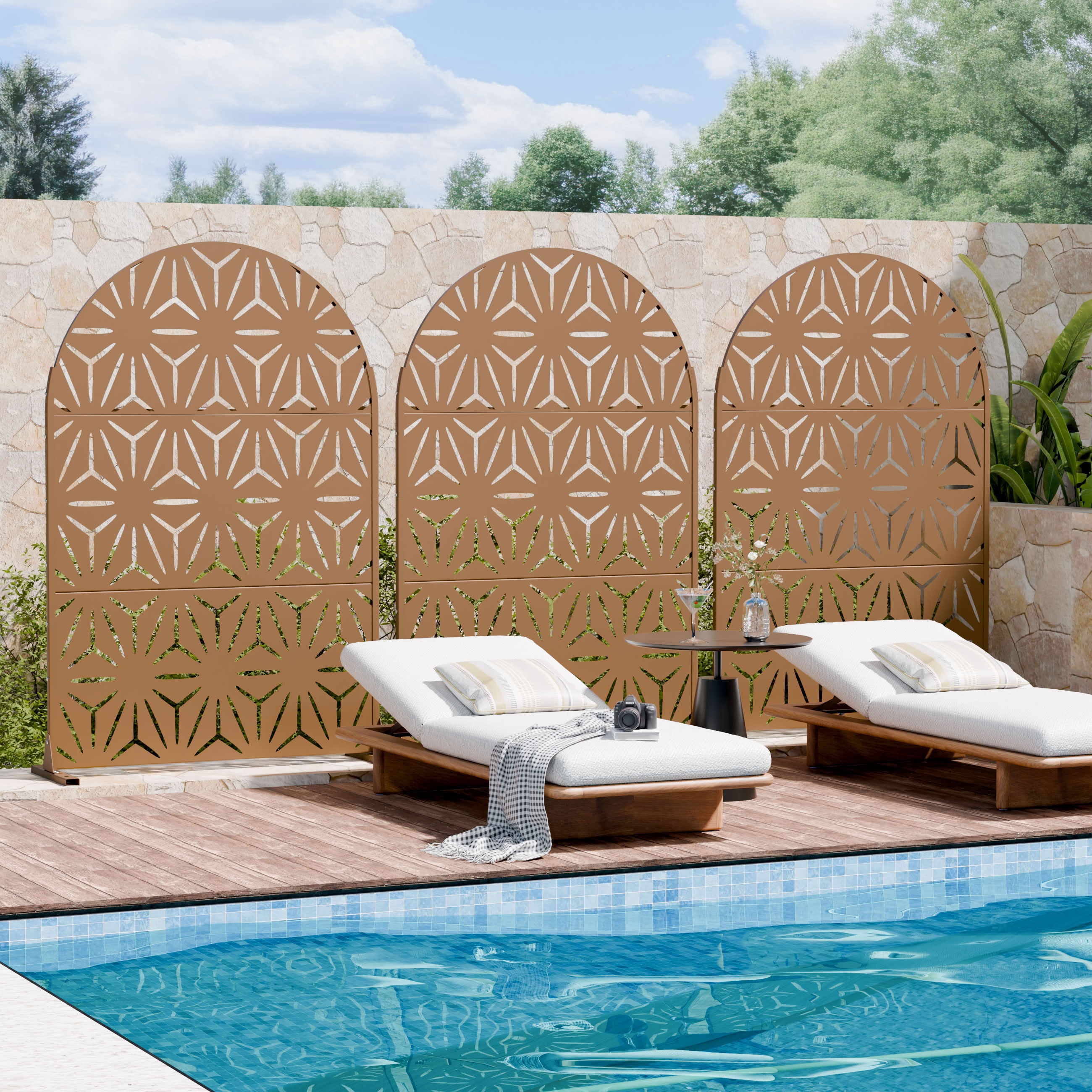 MAYEERTY 3 Panels Arched Metal Outdoor Privacy Screen Garden Divider Patio Backyard Decorative Privacy Fence, 72×47.2×15.7in