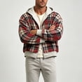 thumbnail image 4 of UVEASISHA Mens Plaid Zip Up Hoodie Oversized Casual Athletic Jackets Full Zip Lightweight Hooded Jacket Loose Fit Long Sleeve Outerwear Coat for Weekend Outing Red XL, 4 of 5