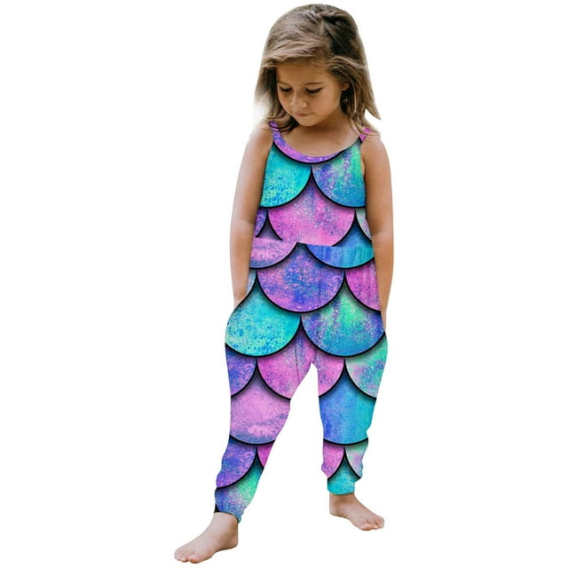 MIASHUI Girls Clothes Sleeveless Print Rompers Casual Loose Long Wide Leg Jumpsuit Outfits,Multicolour,3-4 Years