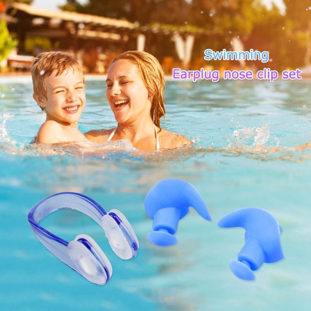 Tapones Para Los Oídos De Natación Deportes Acuáticos Tapones para los oídos de natación de silicona suave Juego de pinzas para la nariz Tapones para los oídos insonorizados (Azul)