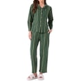 thumbnail image 1 of INSPIRAR CHIC Pijamas de Algodón para Mujeres, Con Botones, de Manga Larga, con Cuello Notch, Conjunto de 2 Piezas de Ropa de Casa con Bolsillos, S Verde, 1 of 6