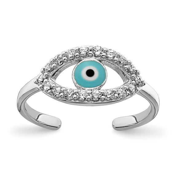 Primal Silver Sterling Silver Rhodium-plated Enameled and Cubic Zirconia Eye Toe Ring