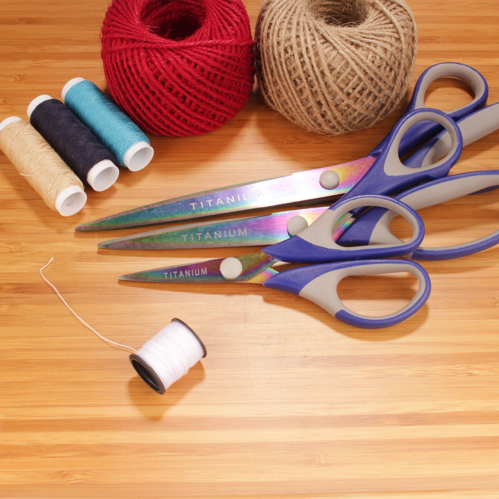 JubileeYarn Titanium Softgrip Scissors Set for Sewing, Arts, Crafts, Office - 1 Set of 3 - Blue