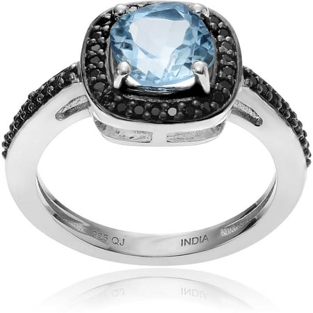 Brinley Co. Women's Spinel Blue Topaz Rhodium-Plated Sterling Silver Halo Fashion Ring