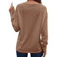thumbnail image 3 of Women'S Tops Dressy Casual V Neck Long Sleeve Buttons Hollow Out Lace Embroidered Blouses Shirts Coffee Color L, 3 of 7