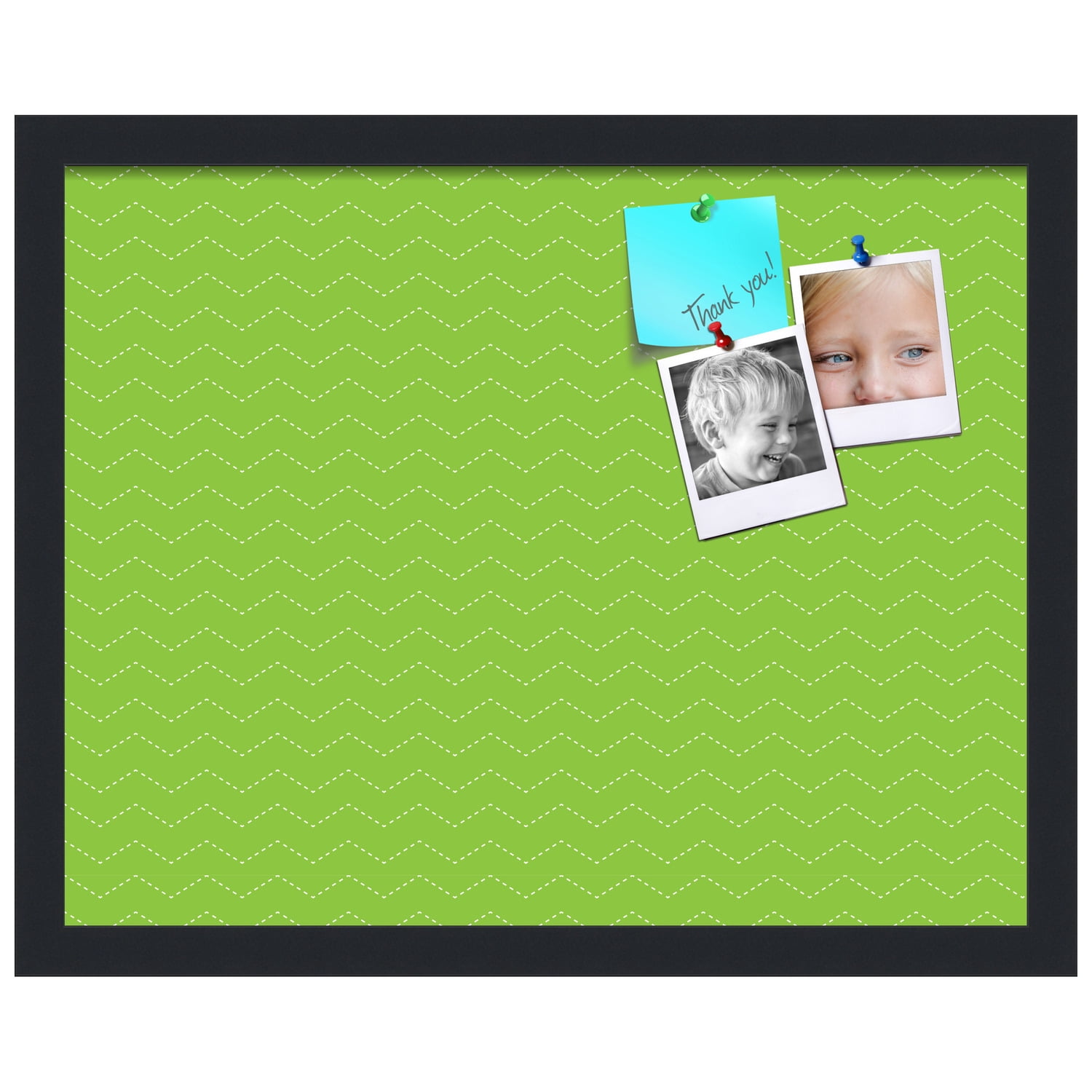 PinPix ArtToFrames 17x13 Custom Cork Bulletin Board Green Chevron   Poster Board Has a Fabric Style Canvas Finish, Framed in Satin Black (PinPix-518)