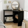 thumbnail image 4 of PRZL Black Corner Desk, 90 Degrees Triangle Computer Desk for Small Space, Space Saving Bedroom Corner Makeup Vanity Desk with Storage Shelves & CPU Stand,, 4 of 10