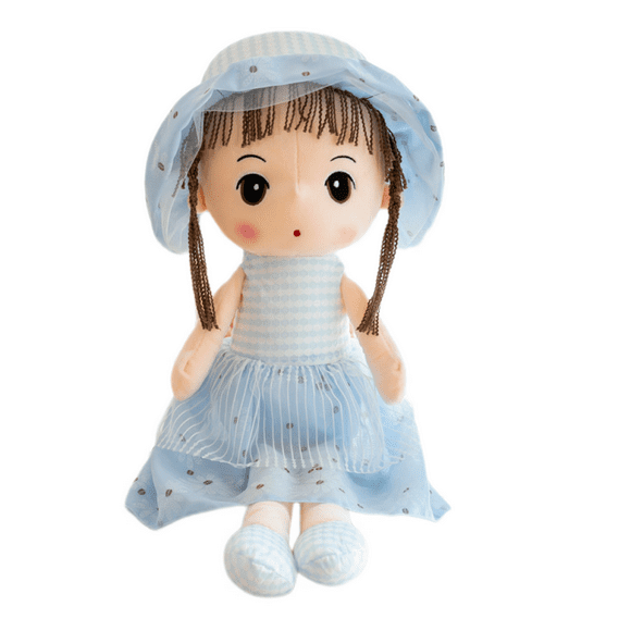 Ikasus Soft doll with clothes, 17.7 inch cute rag doll rag doll plush stuffed toy with hat skirt handmade princess plush toy girl (blue)