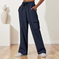 thumbnail image 2 of Zjunqe Womens Cargo Sweatpants High Waisted Wide Leg Joggers Pants Soft Cotton Fleece Baggy Trousers with Pockets Drawstring Elastic Waist Fall Lounge Workout Outfits Casual Athletic Pants Navy 3Xl, 2 of 8