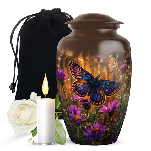 JAGASY Butterfly Cremation Urn for Male and Female - Large 10 Inch Urns for Adult Human Ashes - Decorative Brown Urns for Adult Remains - Memorial Flower Urn for Sister & Brother