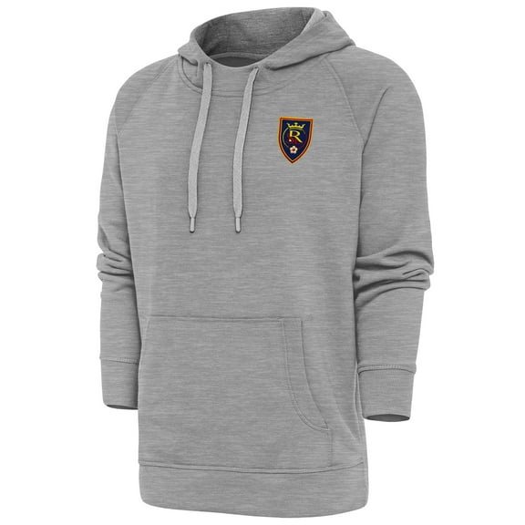 Men's Antigua Heather Gray Real Salt Lake Logo Victory Pullover Hoodie