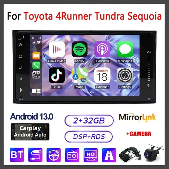 Car Stereo Radio for Toyota 4Runner 2003-2009 Tundra 2003-2006 Sequoia 2003-2007 7" Android 13 Touchscreen, Car Radio 2 32G Wifi GPS Navigation, Wireless CarPlay Android Auto