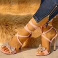 thumbnail image 2 of huanledash Glitter Bow Crisscross Open Toe Thin Heeled Sandals Single Strap Bandage Shoes, 2 of 8