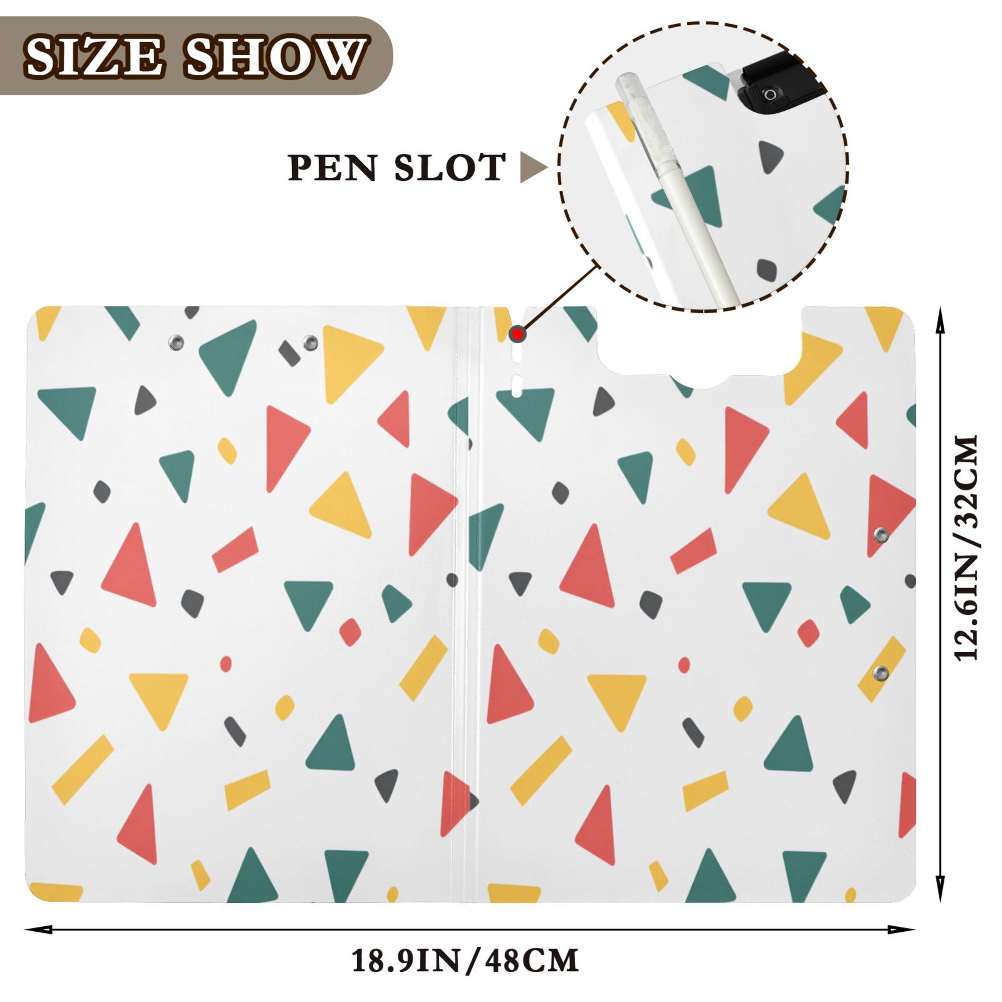 FORMRS A4 Clipboard Folder with Pen Holder Horizontal Foldable School Office Binder, Retro Shapes