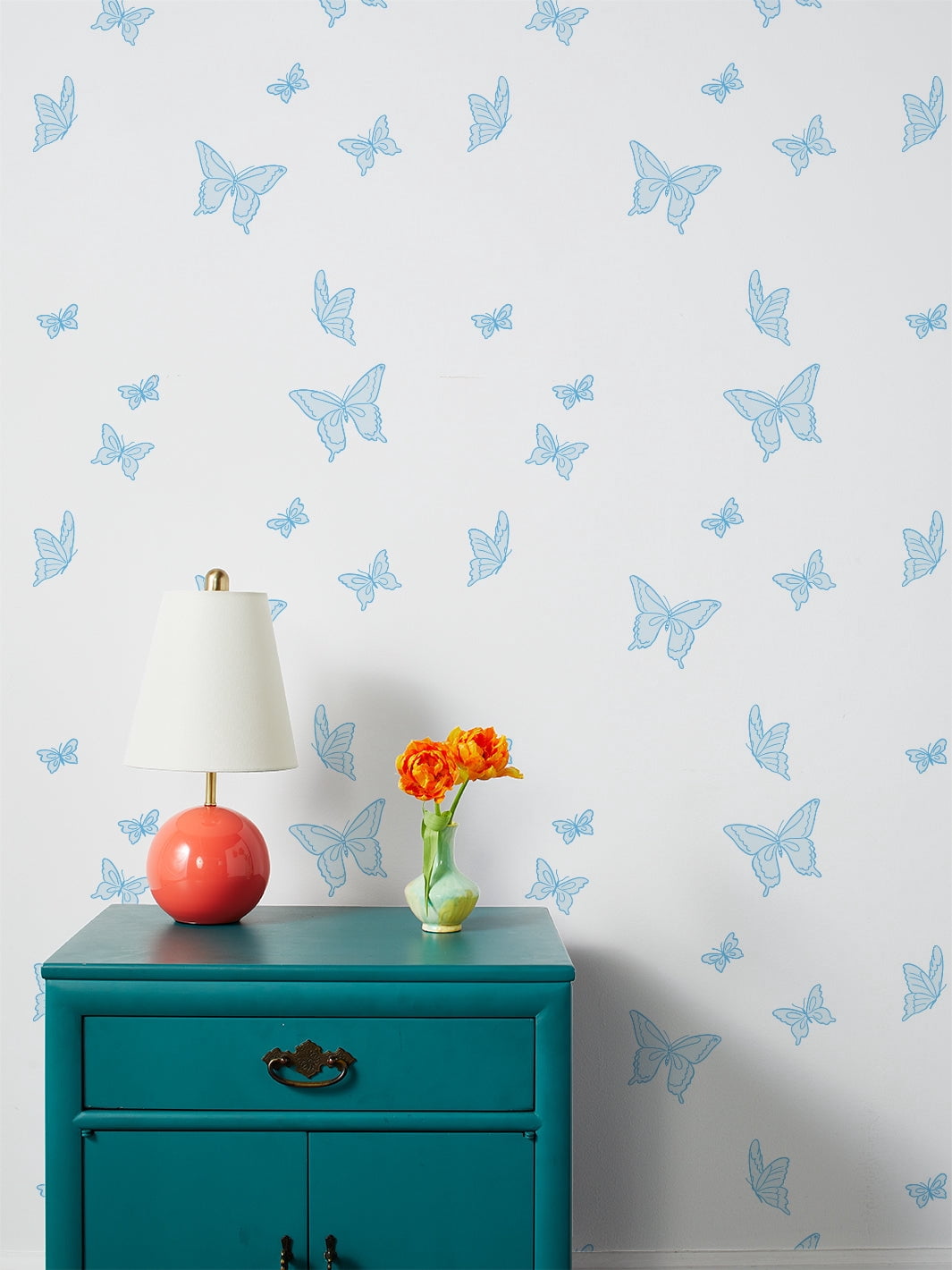 Butterfly Removable Vinyl Wallpaper by Barbie - Blues on White