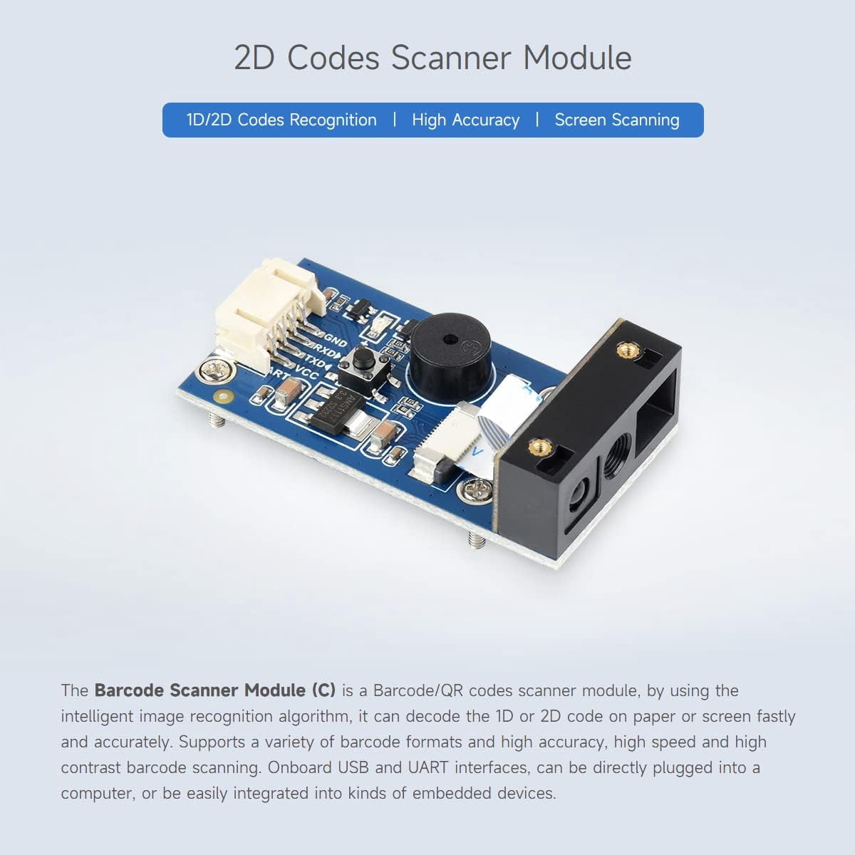 2D Codes Scanner Module (C), Supports High Accuracy Barcode Scanning, Barcode/QR Code Reader