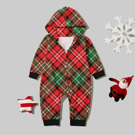 

Babys Christmas Set Cute Printed Hooded Zip Jumpsuit Family Pack Baby Jumpsuit Set