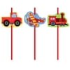 Club Pack of 144 Red On the Go Truck, Train and Plane Party Straws 8.5"