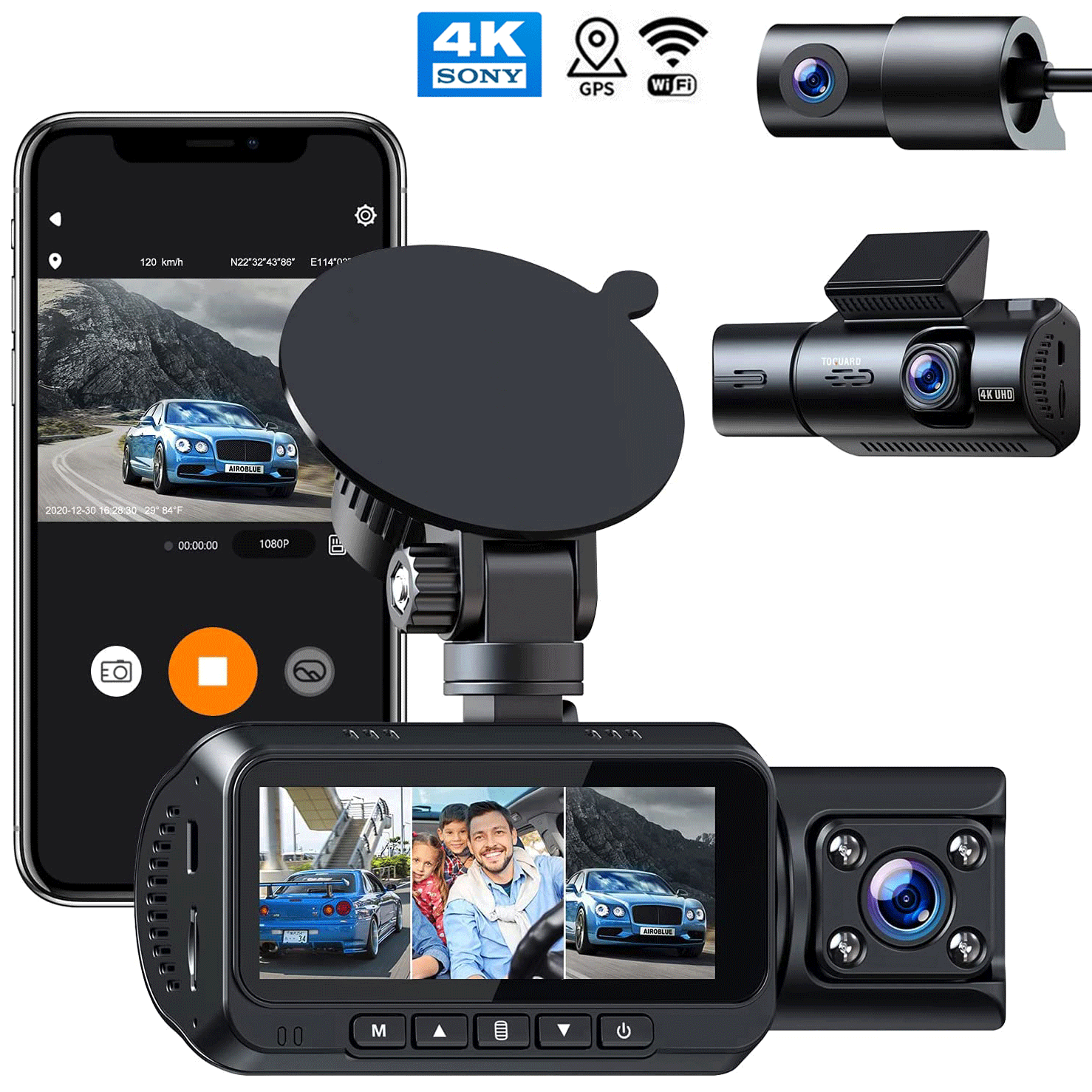 WDR Motion Detection for Lyft Car Taxi TOGUARD Uber Dual Dash Cam Full HD 1080P+1080P Inside and Outside Car Camera Dash Cams 3 LCD 340° Dashboard Camera with G-Sensor Parking Monitor 