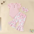 thumbnail image 2 of mgoYE 0-3 Months Baby Girl Clothes Easter Outfits for Baby Girls Toddler Baby Short Sleeve Shirts Flared Pants Headband Set 3pcs ​Easter Summer Clothes(Pink,3-6 Months), 2 of 6