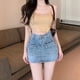 thumbnail image 2 of Falda vaquera ajustada de cintura alta Rimocy para mujer, minifalda cruzada de verano 2024, falda vaquera corta ajustada con abertura lateral sexy para mujer, 2 of 6