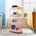 thumbnail image 2 of Alexent 4-Tier Plastic Storage Organizer Rolling Cart with Slim Shelves in Pink, 2 of 8