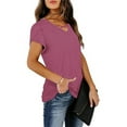 thumbnail image 6 of Women's Petal Short Sleeve Tops Cross V Neck Trendy Summer Tshirts Solid Color Comfy Casual Tunic Top Loose Fit (S, Wine), 6 of 6