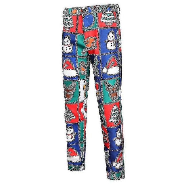 Men Christmas Print Chino Trousers Xmas Party Fancy Dress Long Suit Pants