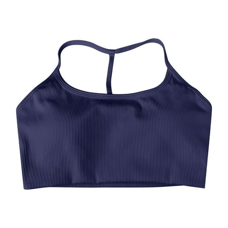 

CLZOUD Comfortable Bras for Women Yoga Sports Bra with Ribbed Design Padded Cups Solid Color Shockproof Quick Drying for Yoga Fitness Running Back Exercises Blue M