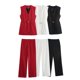 thumbnail image 2 of HH TRAF Conjunto de 2 piezas formado por camiseta y pantalón de pierna ancha, holgado, con cintura alta y cremallera lateral, sin mangas, con cinturón y bolsillo, escote en V y decorado para mujer, 2 of 5