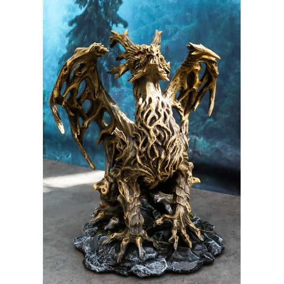 Forest Tree Ent Greenman Dendritic Dragon with Red Blood Moon Eyes Figurine